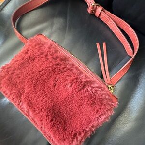 Madewell brown leather and faux fur cross body bag / fanny pack